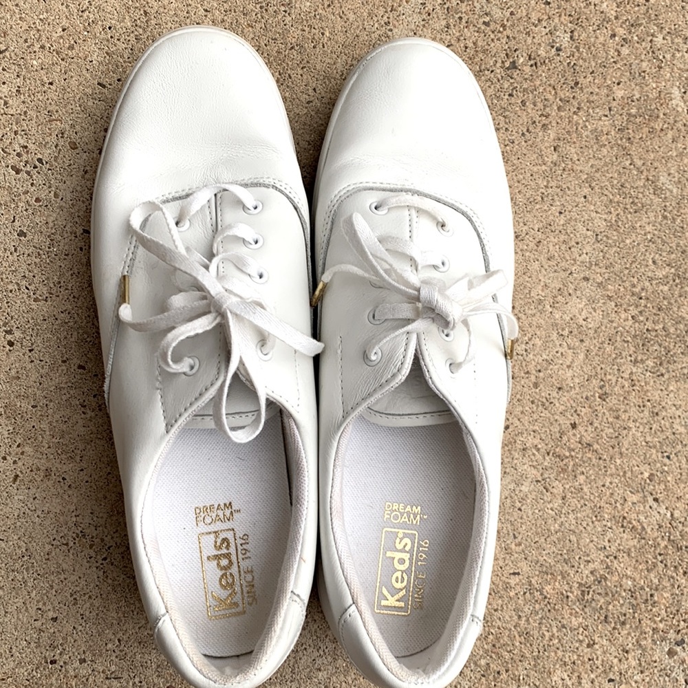 Keds leather platform sneakers with gold tip laces
